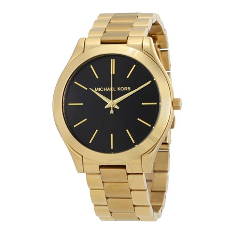 michael kors slim runway watch black gold